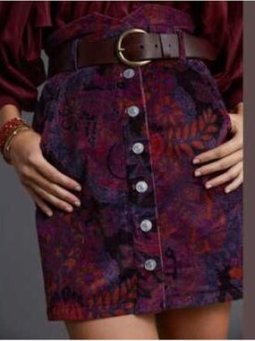 Anthropologie Pilcro Floral Corduroy Mini Skirt Size 8